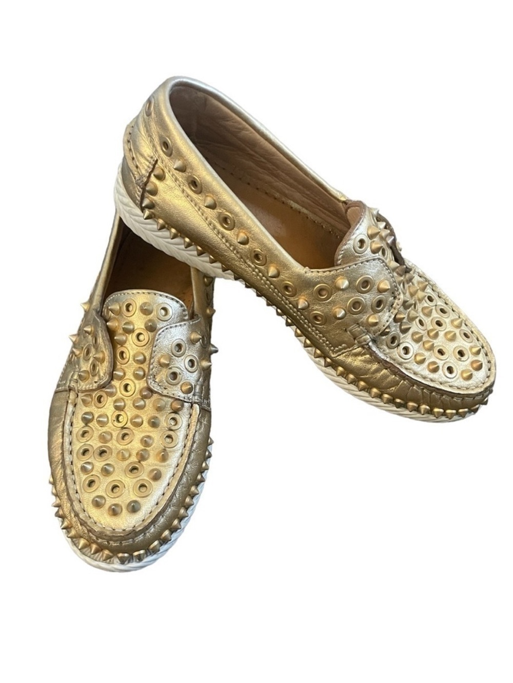 CHRISTIAN LOUBOUTIN Yacht Spikes Flat Boatshoes Nappa Gold 36.5
